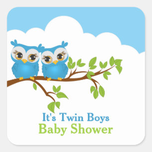Sweet Twins Owls Boy Baby Shower Sticker