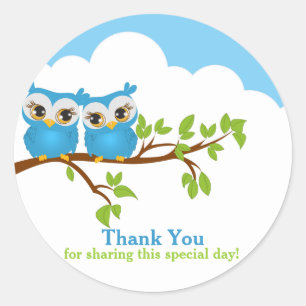 Sweet Twins Owls Boy Baby Thank You Sticker