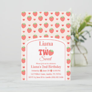 Sweet Two Strawberry Girl’s 2nd Birthday Party  Invitation