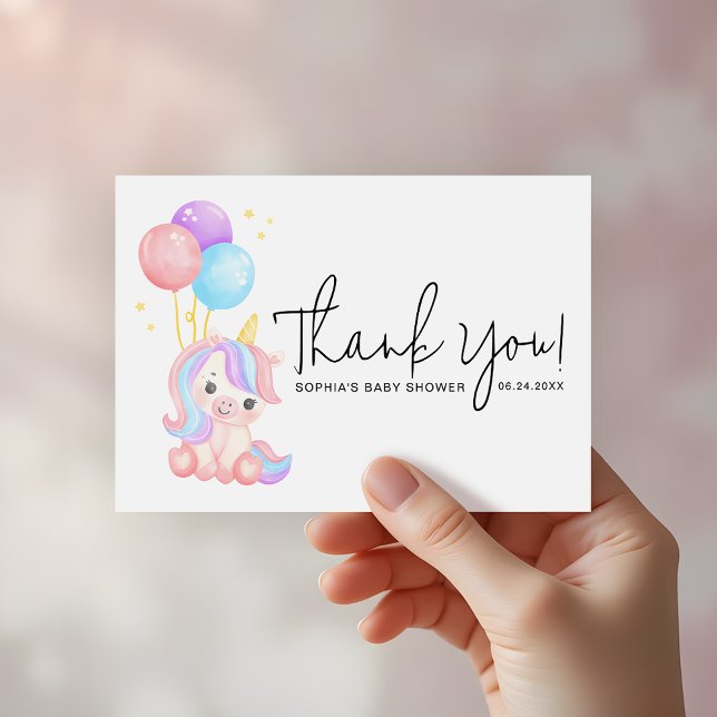 Sweet Unicorn Balloons Pastel Baby Shower Thank You Card (Creator Uploaded)
