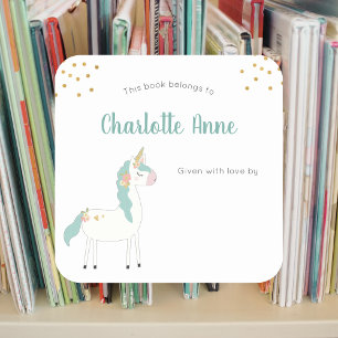 Sweet unicorn children's bookplate square sticker