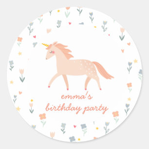 Sweet Unicorn Floral Classic Round Sticker