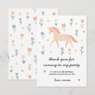 Sweet Unicorn Floral Flat Thank You Card