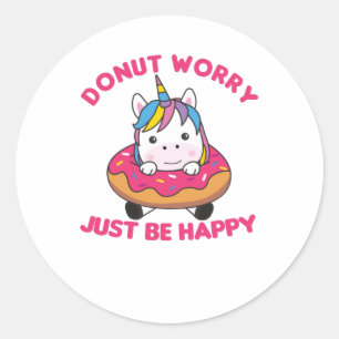Sweet Unicorn Funny Animals In Doughnut Pink Classic Round Sticker