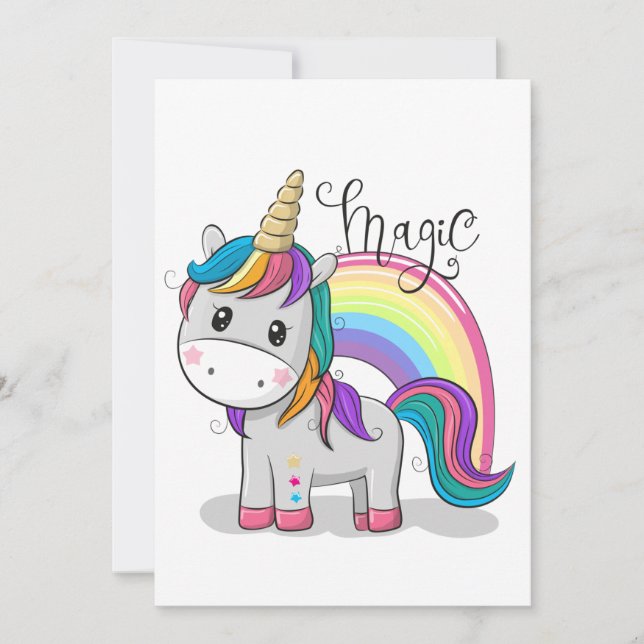 Sweet unicorn with big eyes invitation (Front)