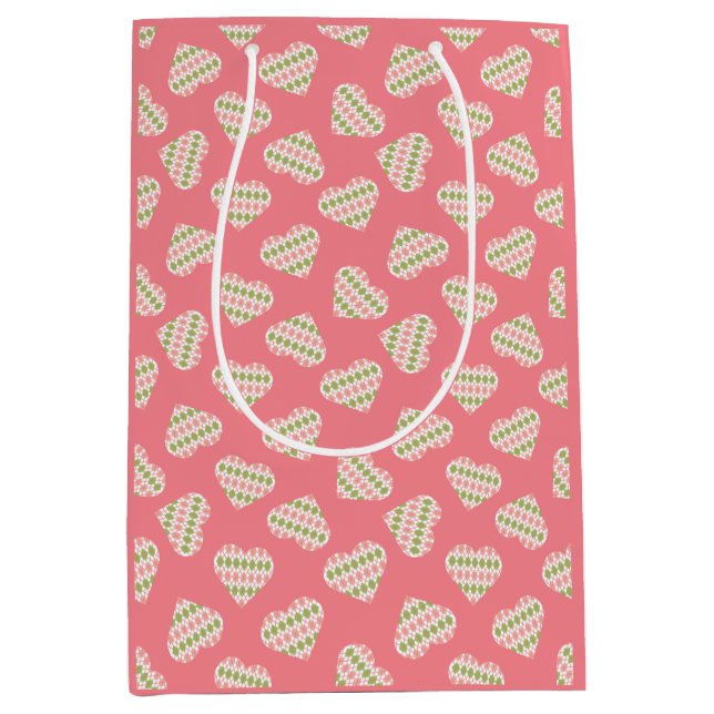 Sweet Valentine Argyle Hearts Dark Pink Medium Gift Bag (Front)