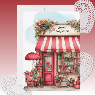 Sweet Valentine Flower Shop Personalized Flat Holiday Card