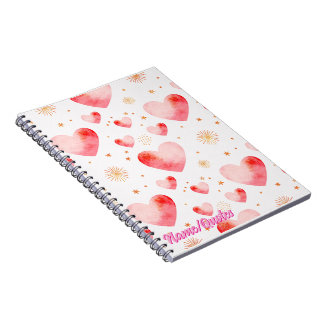 Sweet Valentine Heart Pattern with Golden Glitter Notebook