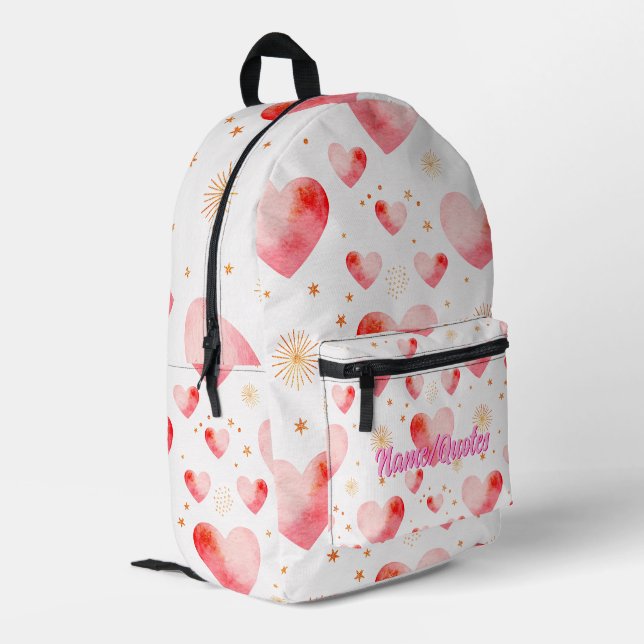 Sweet Valentine Heart Pattern with Golden Glitter Printed Backpack (Back Corner Left)