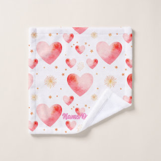 Sweet Valentine Heart Pattern with Golden Glitter Wash Cloth