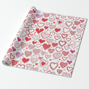 Sweet Valentine Hearts with Stitched Details Wrapping Paper