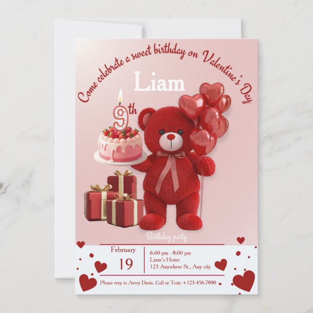Sweet Valentine’s Birthday Invite – 9th Birthday (Front)