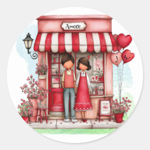 Sweet Valentine Shop Couple Monograms Classic Round Sticker