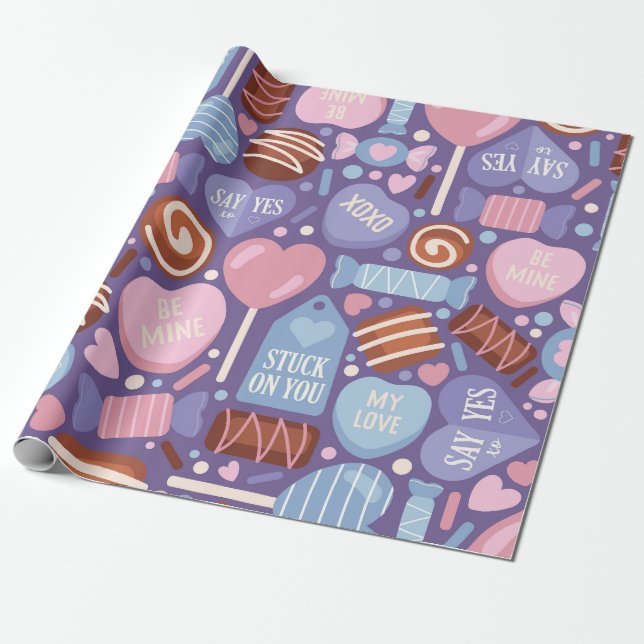 Sweet Valentine Treats Pattern Wrapping Paper (Unrolled)