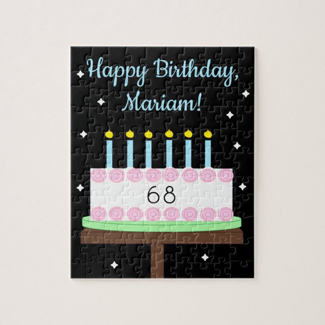 Sweet, Vanilla Birthday Cake with Stars: Black Jigsaw Puzzle (Vertical)