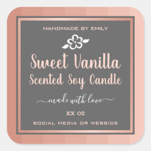 Sweet Vanilla Scented Soy Candles Labels Pink Grey