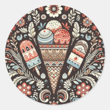 Sweet Vibes: Folk Art Sticker for National Ice Cre