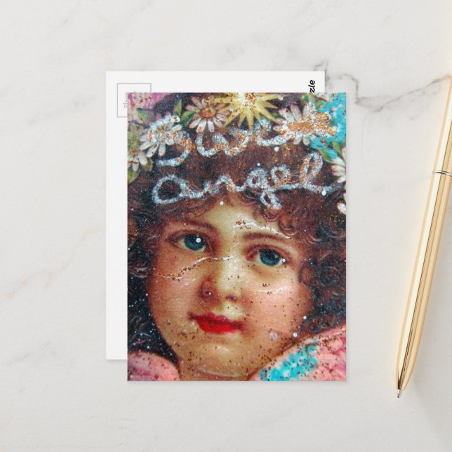 Sweet Vintage Angel Collage Postcard (Front/Back In Situ)