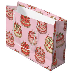 Sweet Vintage Cake and Cherries Pattern Large Gift Bag