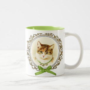Sweet vintage cat portrait Two-Tone coffee mug