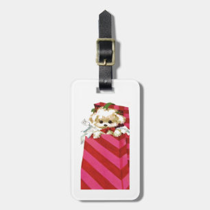Sweet Vintage Christmas Puppy Bichon Lhasa Maltese Luggage Tag
