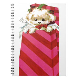 Sweet Vintage Christmas Puppy Bichon Lhasa Maltese Spiral Notebook