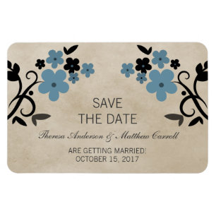 Sweet Vintage Floral Save the Date Magnet, Blue Magnet