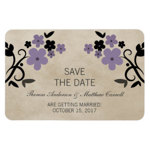 Sweet Vintage Floral Save the Date Magnet, Purple Magnet