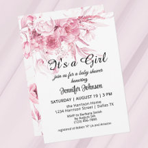Sweet Vintage Florals Pink Its a Girl Baby Shower