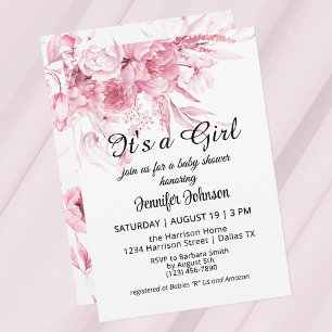 Sweet Vintage Florals Pink Its a Girl Baby Shower Invitation