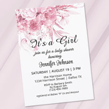Sweet Vintage Florals Pink It's a Girl Baby Shower