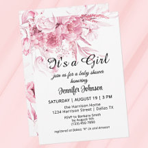 Sweet Vintage Florals Pink Its a Girl Baby Shower
