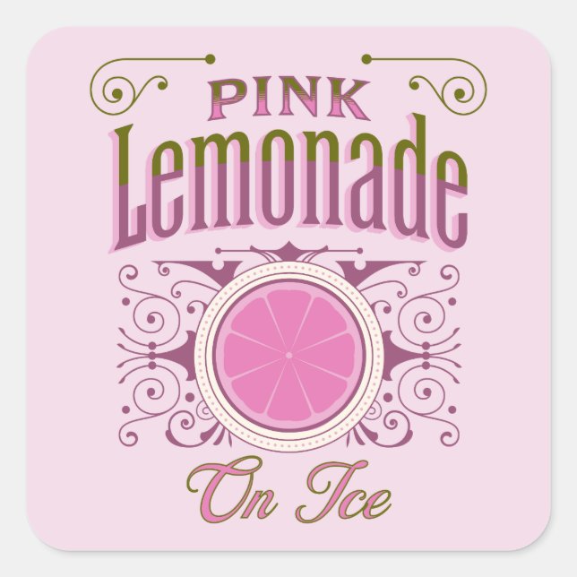 Sweet Vintage Pink Lemonade On Ice Square Sticker (Front)