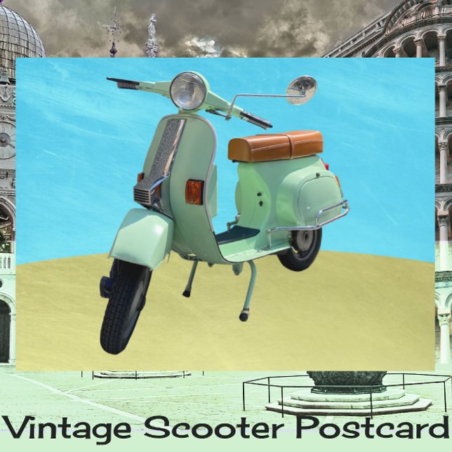 Sweet Vintage Scooter Fun Postcard (Creator Uploaded)