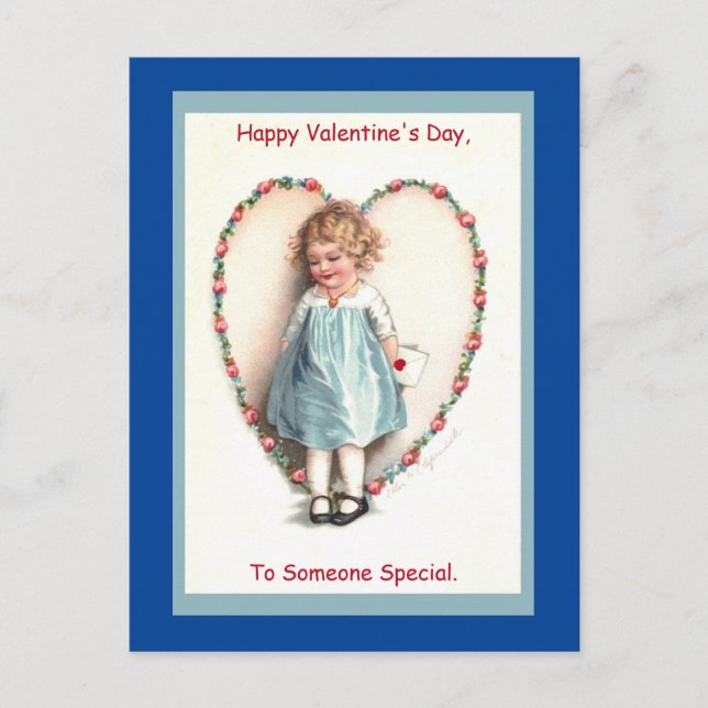 Sweet Vintage Valentine Girl Image on Postcard (Front)