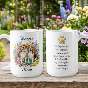 Sweet Watercolor Beagles in Flowers Personalised Coffee Mug
