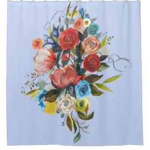 Sweet Watercolor Bouquet Periwinkle Customisable Shower Curtain
