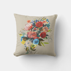 Sweet Watercolor Bouquet Taupe Customisable Cushion