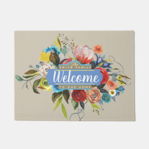 Sweet Watercolor Bouquet Welcome Doormat