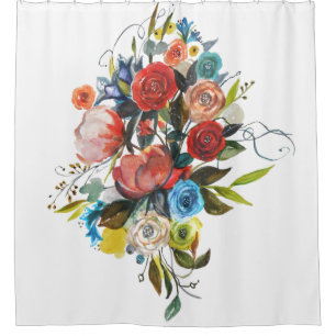 Sweet Watercolor Bouquet White Customisable Shower Curtain
