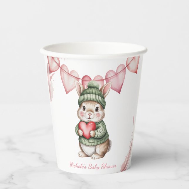 Sweet Watercolor Bunny Baby Shower Paper Cups (Front)