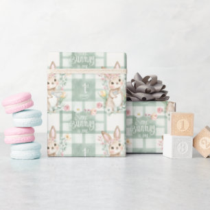 Sweet Watercolor Bunny & Sage Gingham Wrapping Paper