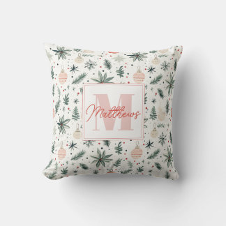 Sweet Watercolor Christmas Greenery Monogrammed Cushion