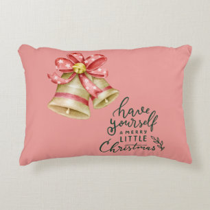 Sweet watercolor Cristmas bell pink background Decorative Cushion