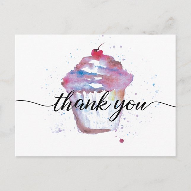 Sweet Watercolor cupcake No logo Bakery  Postcard (Front)