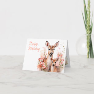Sweet Watercolor Doe and Fawn Greeting Card