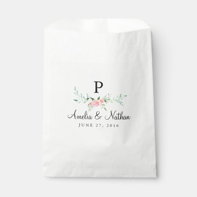 Sweet Watercolor Floral Pink Favour Bags (Front)
