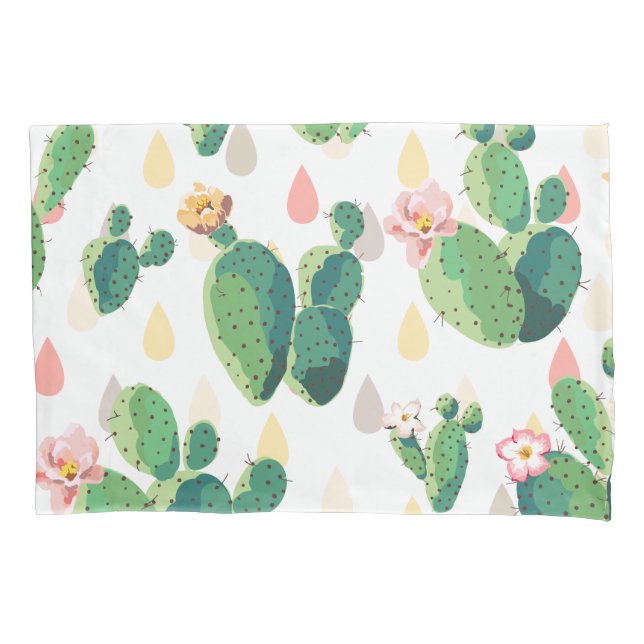 Sweet Watercolor Flowering Cactus Pattern Pillowcase (Front)