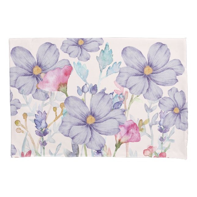 Sweet watercolor flowers Pink and purple Pillowcase (Front)