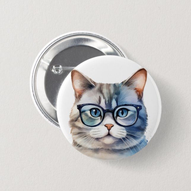 Sweet Watercolor Grey Cat 6 Cm Round Badge (Front & Back)
